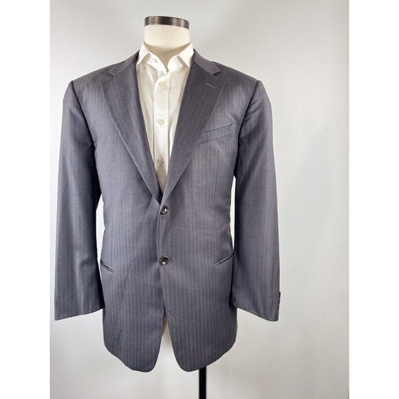 Armani Collezioni Mens Blazer Gray Pinstriped Super 150s Wool Suit Jacket 44R - Picture 6 of 14